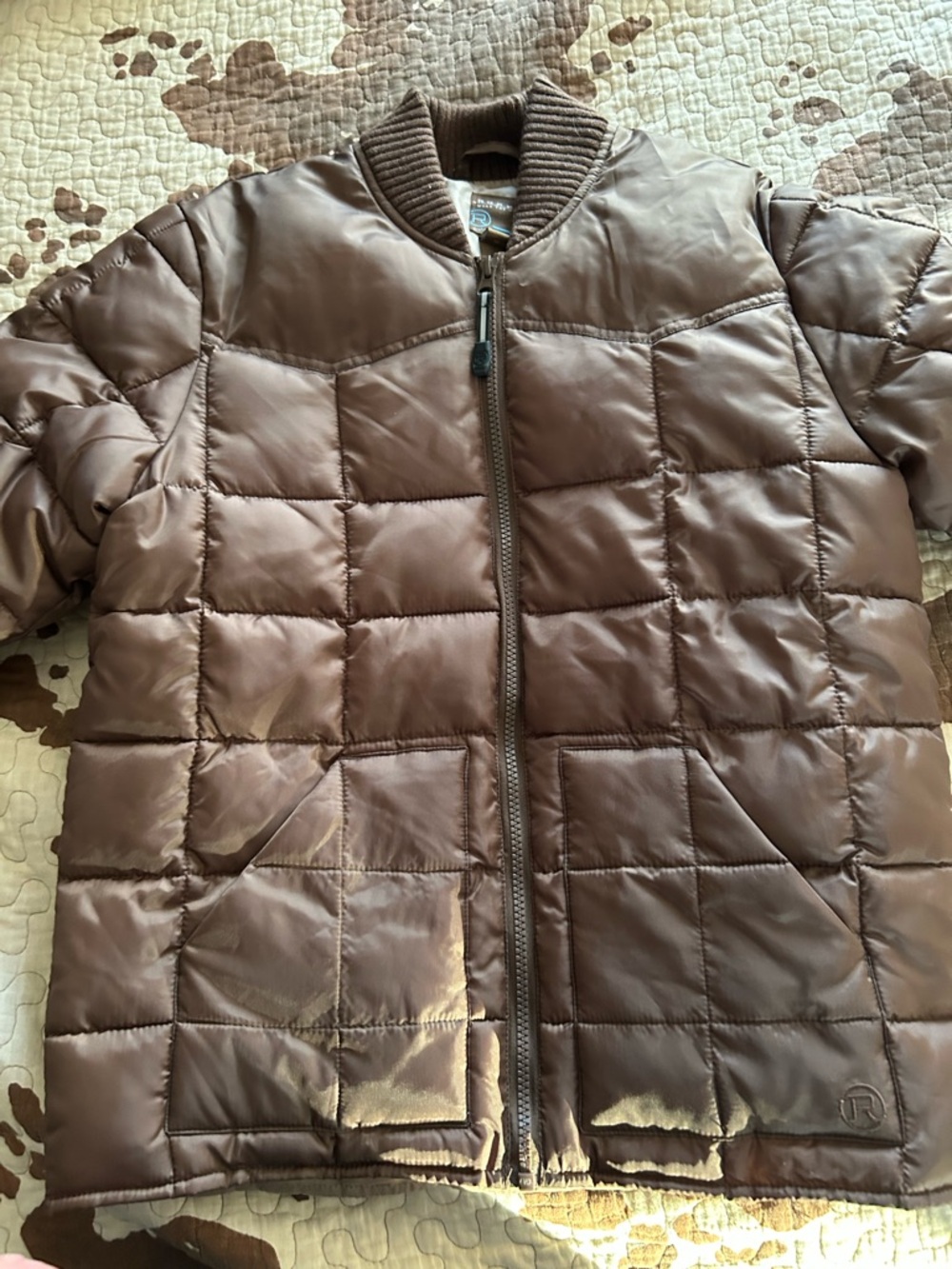Roper Brown Quilted Jacket with Ribbed Collar Like New Boys sz 12-14